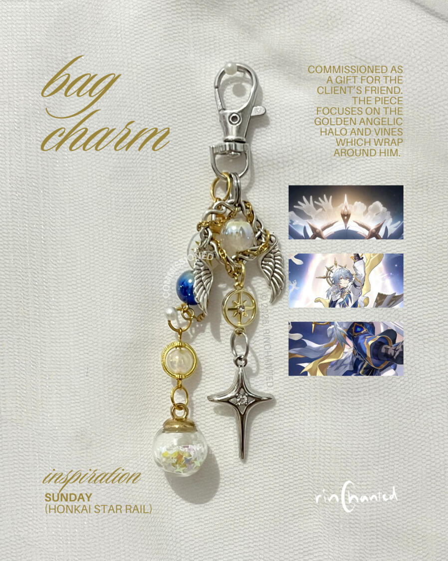 commissioned bag charm inspired by Sunday from Honkai Star Rail commissioned bag charm inspired by Sunday from Honkai Star Rail