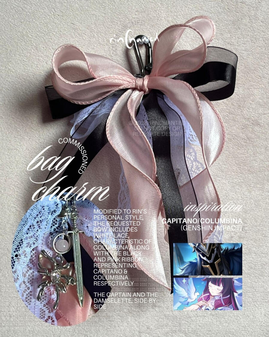 commissioned bag charm inspired by Capitano and Columbina from Genshin Impact commissioned bag charm inspired by Capitano and Columbina from Genshin Impact