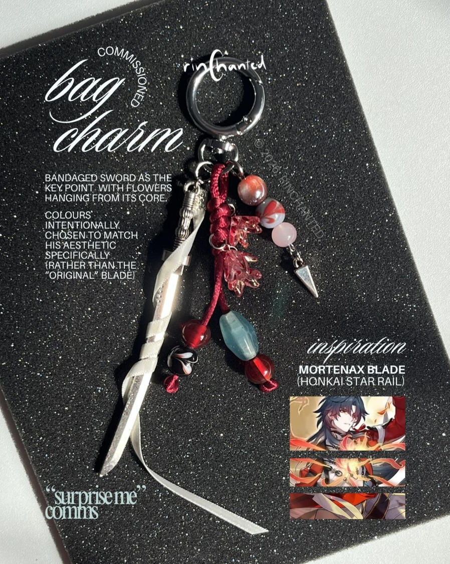 commissioned bag charm inspired by Mortenax Blade from Honkai Star Rail commissioned bag charm inspired by Mortenax Blade from Honkai Star Rail