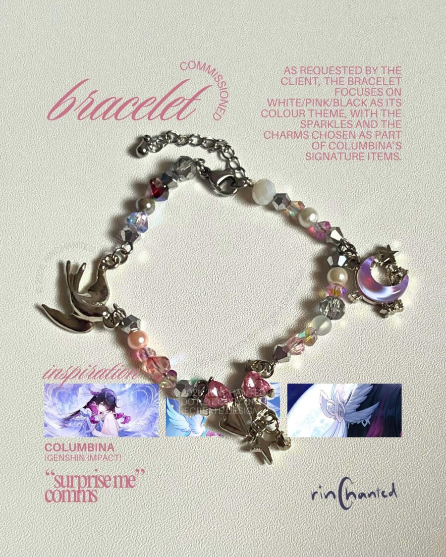 commissioned charm bracelet inspired by Columbina from Genshin Impact commissioned charm bracelet inspired by Columbina from Genshin Impact