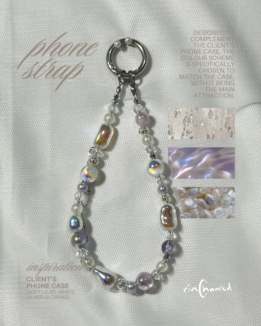 commissioned phone strap soft lilac silver