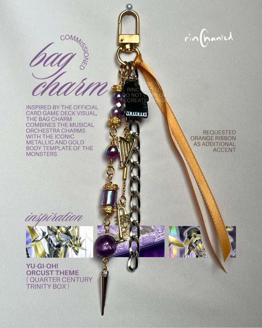 commissioned bag charm inspired by Yu-Gi-Oh! OCG Orcust Theme Century Trinity Box