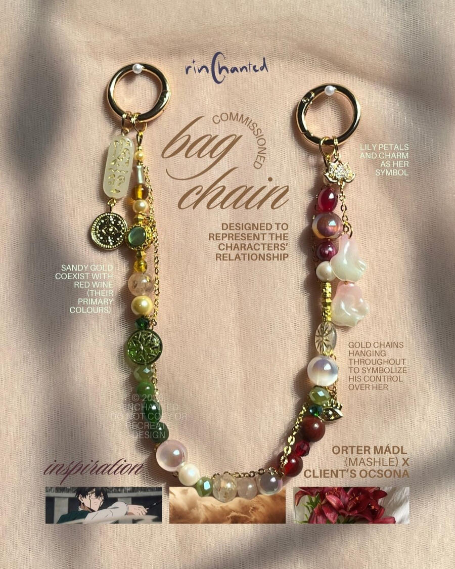 commissioned bag chain inspired by Orter Madl from Mashle and client's OCSona